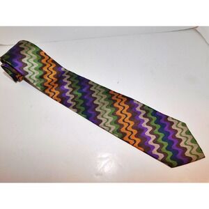Missoni Bias Sawtooth Zig Zag Purple Green‎ Brown Orange Navy Silk Necktie